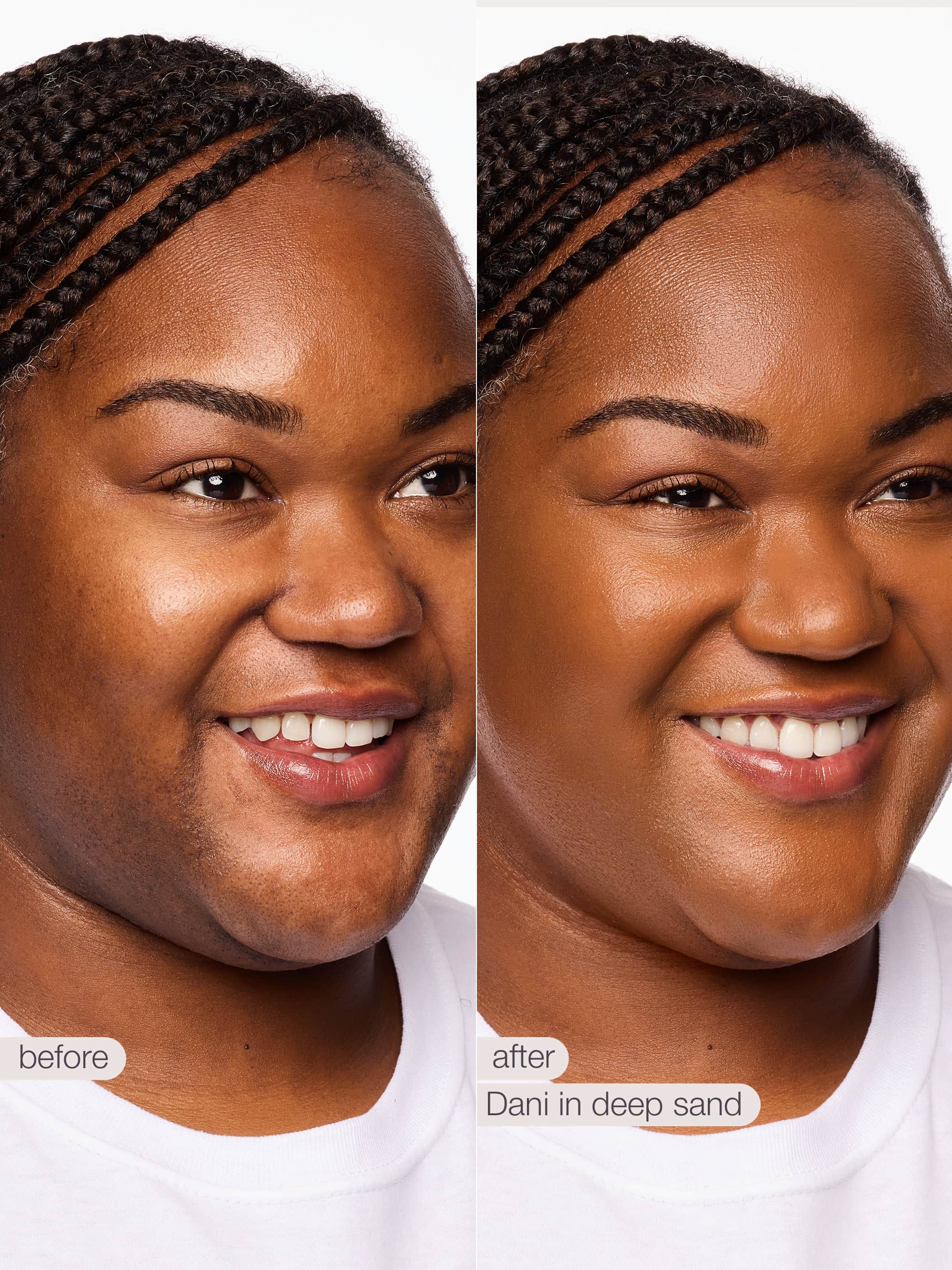 BB blur tinted moisturizer SPF 30 - deep sand before/after