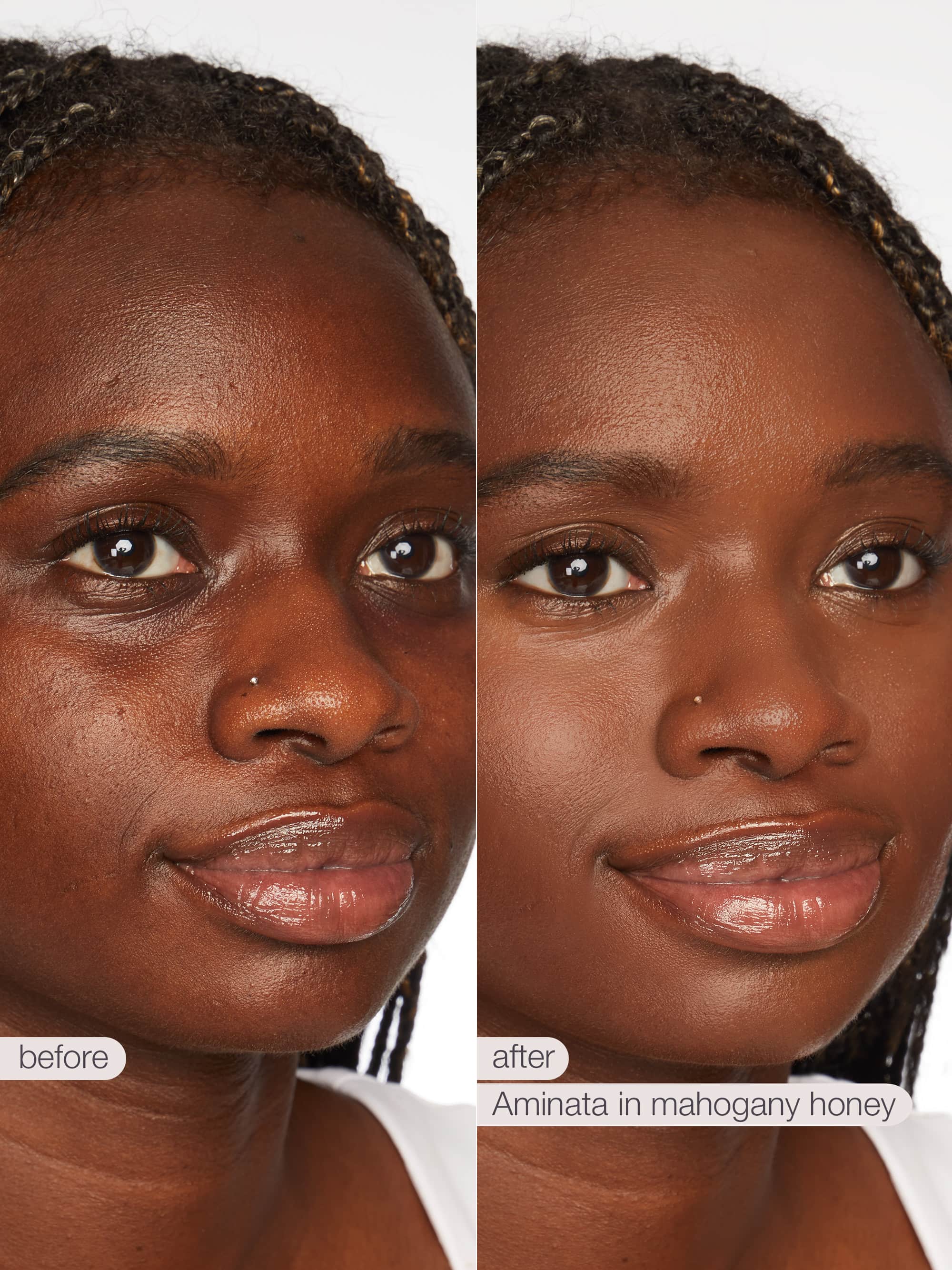 BB blur tinted moisturizer SPF 30 - mahogany honey before/after