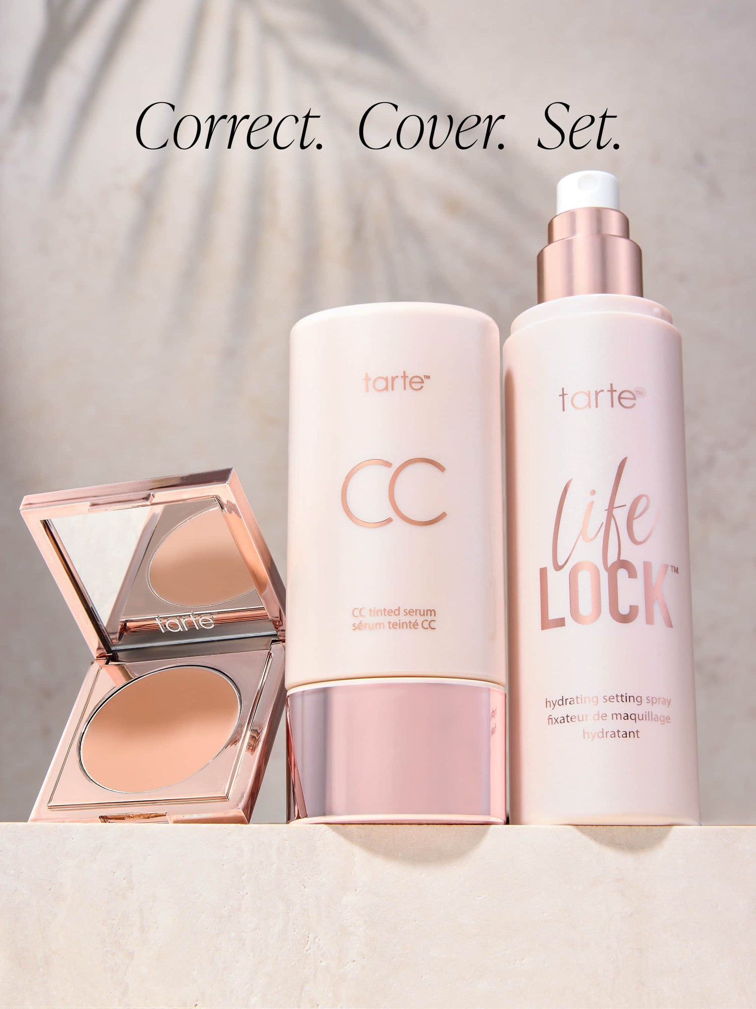 Three women wearing CC serum, powered by the Amazon