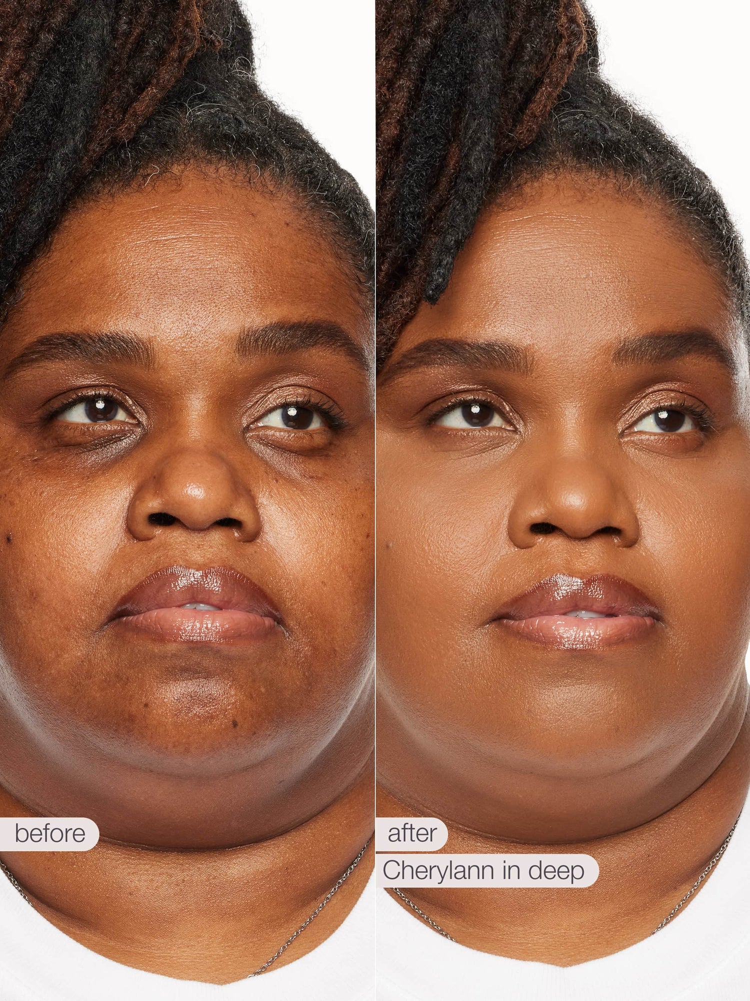 BB blur tinted moisturizer SPF 30 - deep before/after