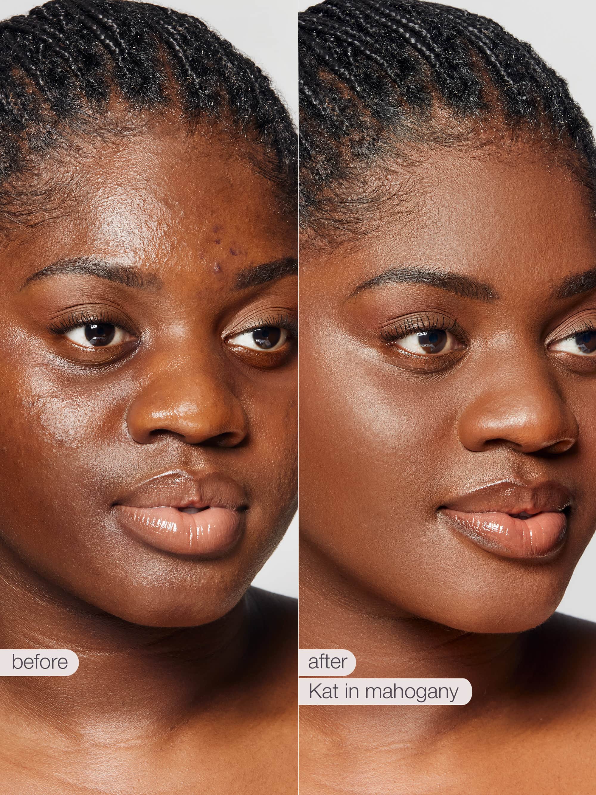 BB blur tinted moisturizer SPF 30 - mahogany before/after
