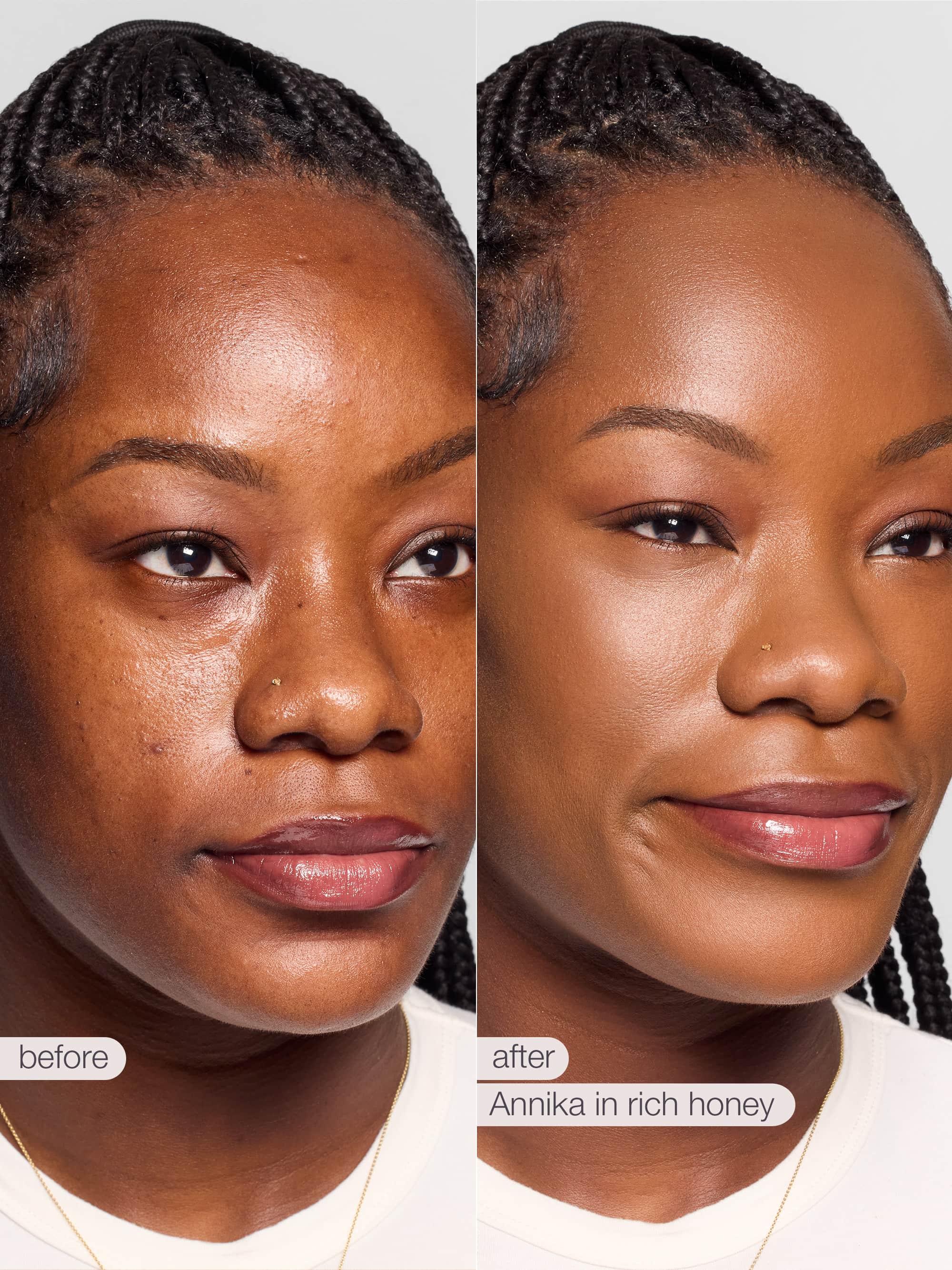 BB blur tinted moisturizer SPF 30 - rich honey before/after