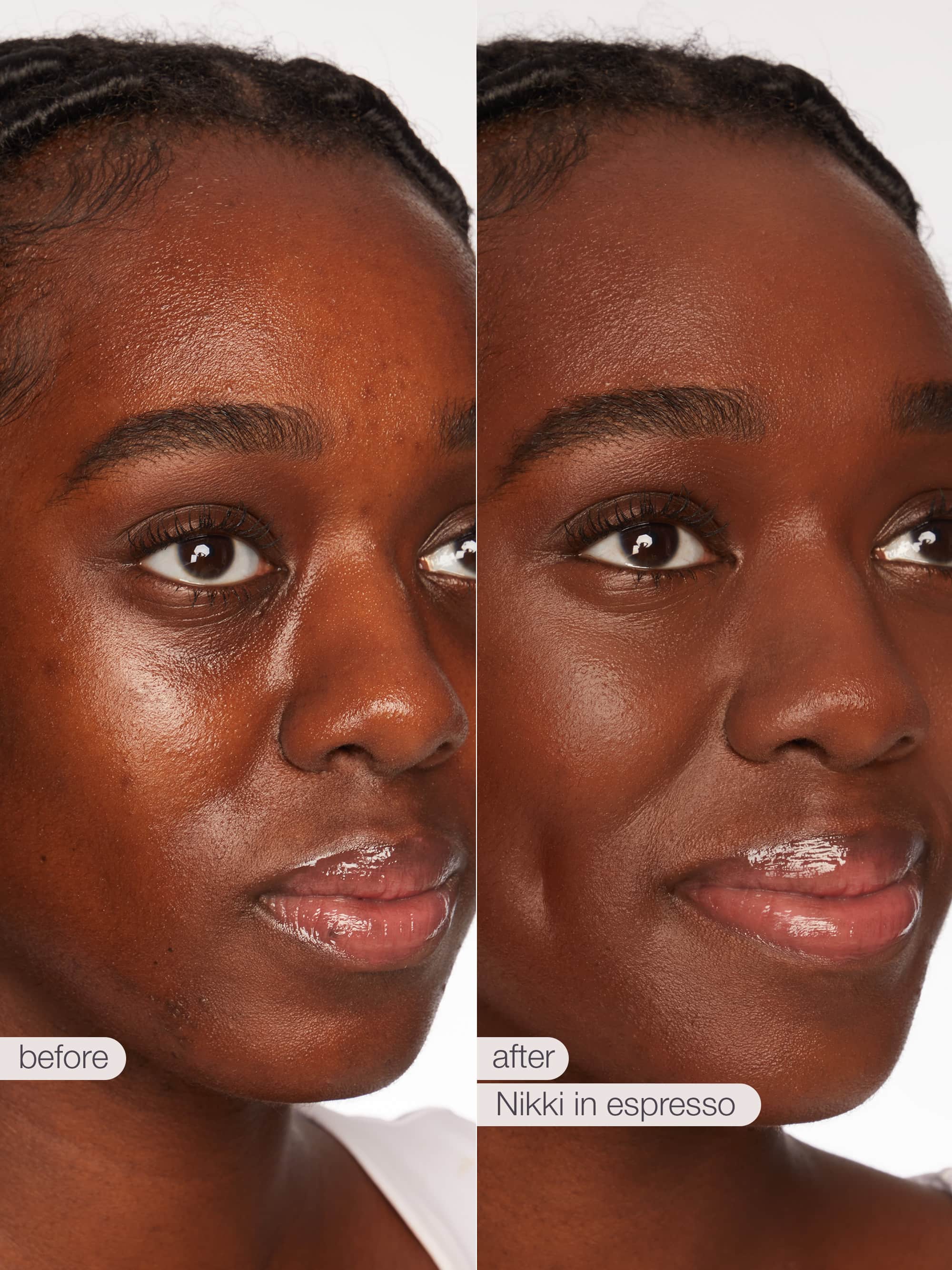 BB blur tinted moisturizer SPF 30 - espresso before/after